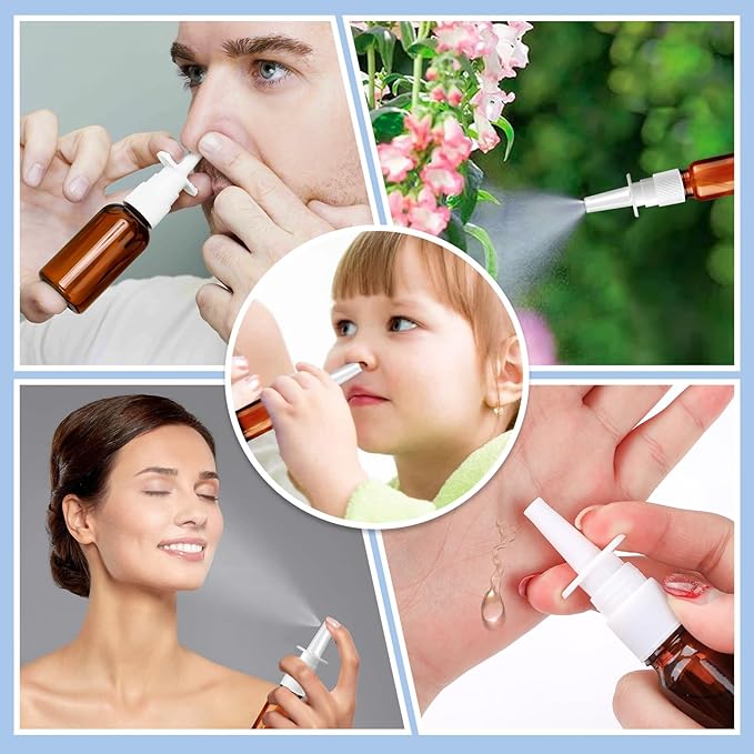 10 Pcs Nasal Spray Bottle, 10ML/0.35OZ 6 Pcs Refillable Fine Mist Glass Empty Nasal Spray Bottle with 2 Pcs Funnels and 2 Pcs Labels