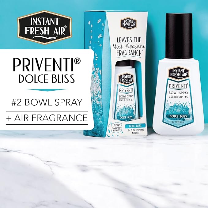 Signature PRIVENTI Toilet Spray, Dolce Bliss Scent Bathroom Spray with Noxban Technology Odor Elimination, Travel Size, Long-Lasting Freshness for Home, Travel or Work, 2.4 Oz. - INSTANT FRESH AIR