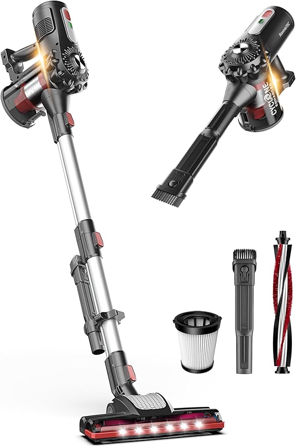 Roomie Tec StickVac Cordless Vacuum Cleaner for Home – 2200mAh Battery, High Suction Power, Lightweight & Self-Standing Design, with HEPA Filter and LED Lights - for Floors, Cars & Dorm Cleaning