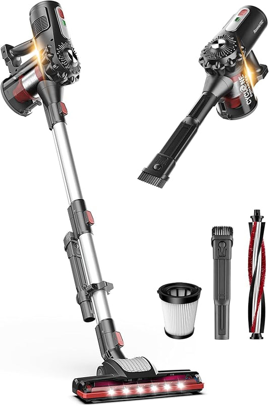 Roomie Tec StickVac Cordless Vacuum Cleaner for Home – 2200mAh Battery, High Suction Power, Lightweight & Self-Standing Design, with HEPA Filter and LED Lights - for Floors, Cars & Dorm Cleaning