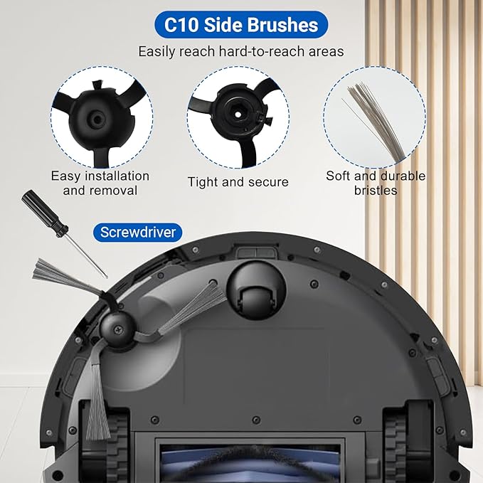 26-Piece Accessories Kit for Eufy Robot Vacuum C10 – Includes: 2 Main Brushes, 4 Filters, 6 Side Brushes, 6 Dust Bags, 6 Scented Tablets, 1 Cleaning Brush & 1 Screwdriver