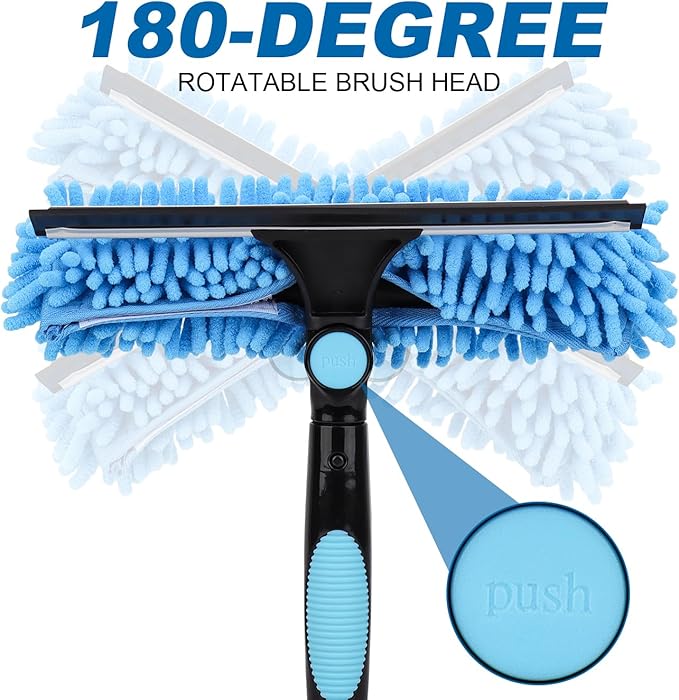 Window Squeegee Cleaner Tool with Extension Pole: 2-in-1 Window Cleaning Kit - 86.6 Inch Telescopic Long Window Cleaning Tool for High Windows Car Glass - with 2 Microfiber Cloth & Squeegee Blade