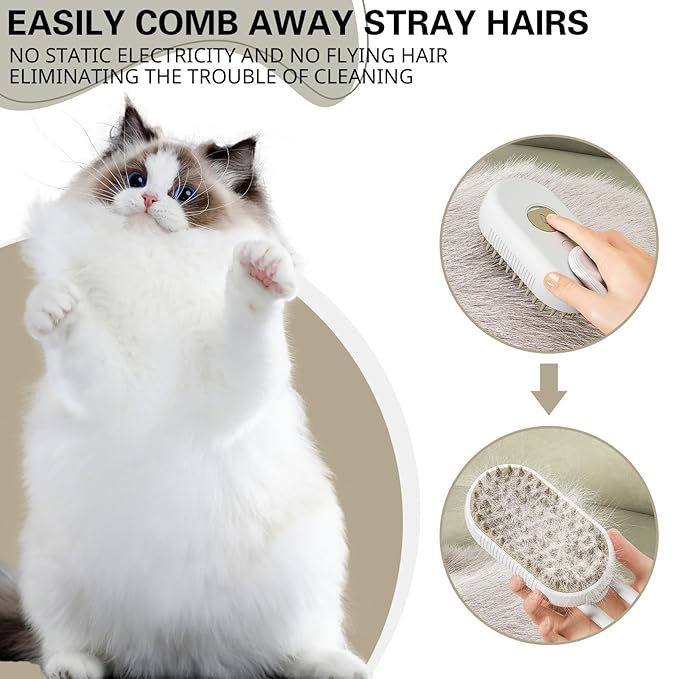 MCDZZHSTBD Steamy Pet Brush - Convenient Hair Removal, Easy Collection, Massage Function - Ideal Steam Brush for Cats! (White+coffee)