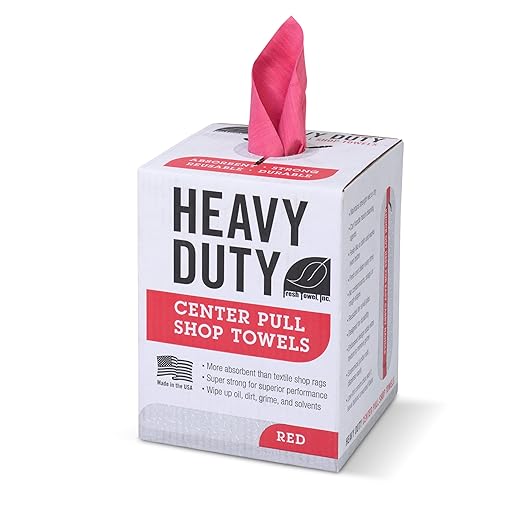Fresh Towel Heavy Duty Center Pull Shop Towel Rags for Cleaning- (1 Box of 160 Sheets) Disposable Cleaning Towels - 9 x 12 inches - FT800 (Red)