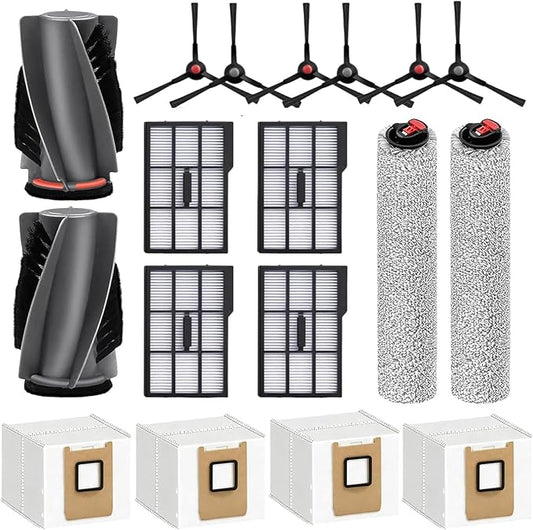 17 Pack Replacement Kits for eufy E25 Omni / E28 Omni Robot Vacuum Cleaner, Accessories Parts with 1 Main Brush, 2 Roller Mop, 6 Side Brushes, 4 Dust Bags, 4 Filters