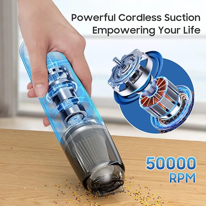 A9life Handheld Vacuum Cordless, Car Vacuum Cleaner Portable with HEPA Filter, 2 Suction Modes, Mini Hand Held Vacuum Rechargeable for Car, Home, Pet Hair, Office, Desk, Keyboards (Black)