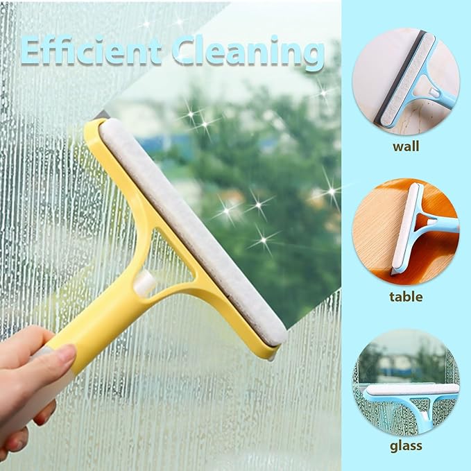 CUNBIYINA 3 in 1 Window Cleaning Scraper Shower Squeegee for Glass Doors Mirror with Sprayer Squiggy for Windshield Cleaner Tool Washing Spray Home Floor Scraper(Blue)