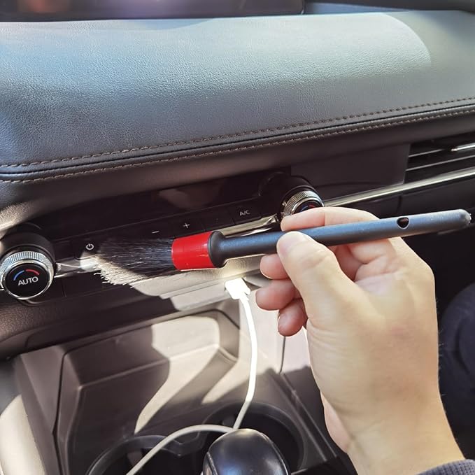femryer Car Detailing Brush Set of 5 - Soft Boar Hair, Car Wash Brush, Wheel Cleaner Brush, Car Dust Brush, Car Interior Leather Seat and Vent Brush, Car Detailing Kit