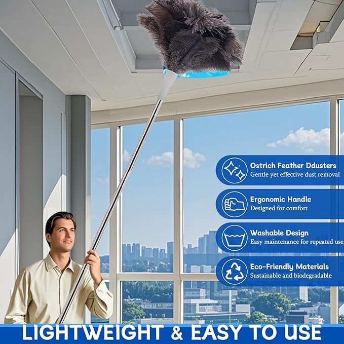 Madrigal 72" Extendable Ostrich Feather Duster for Cleaning, Washable and Reusable Long Handle Handheld Feather Duster for High Places, Home,Office Cleaning