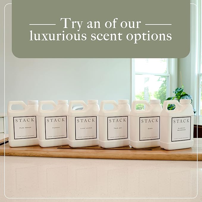 STACK Almost Home Luxury Laundry Detergent - Premium Scented Laundry Detergent for HE & Standard Washers - Infused With Wild Jasmine, Suede, & Musk - Dye Free Gentle & Effective Cleaning - 32 oz