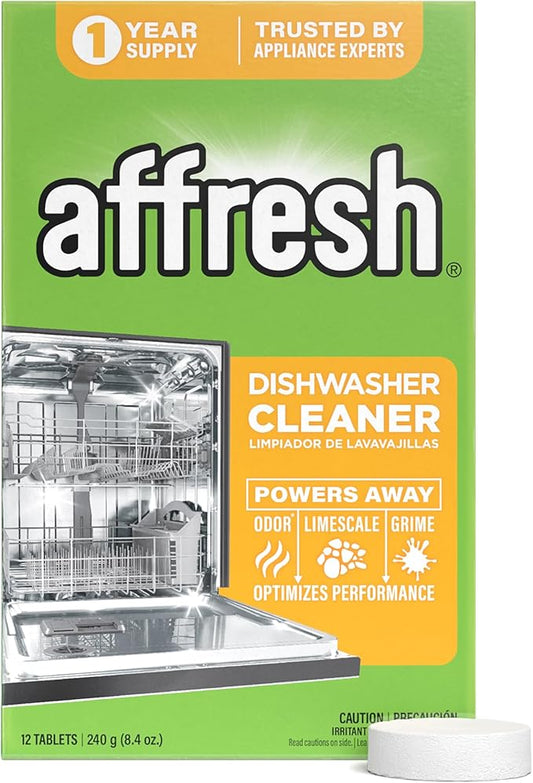 Affresh Dishwasher Cleaner, Helps Power Away Odor Causing Bacteria, Limescale, Mineral Deposits & Grime Inside Pump, Tub & Hoses, 12 Tablets, 1 Year Supply