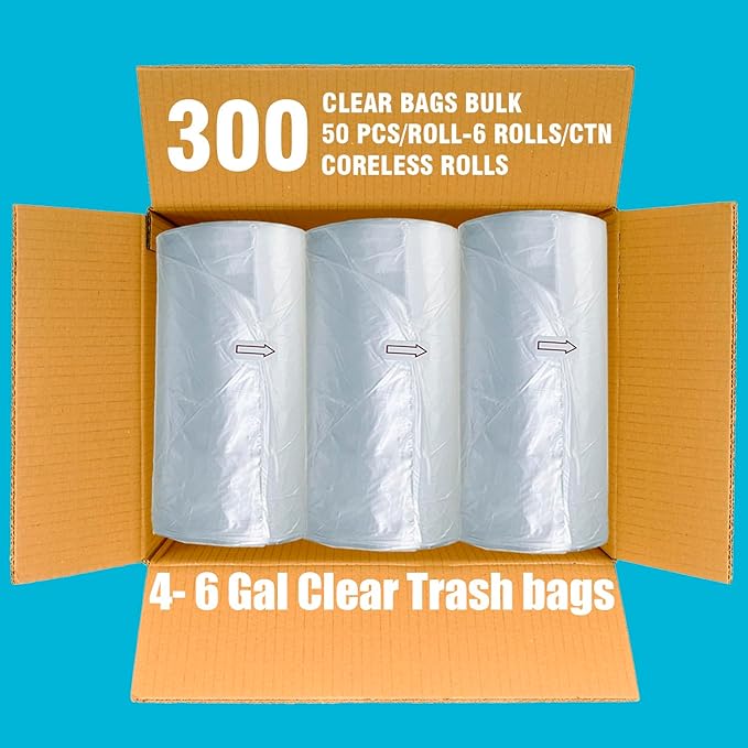 BEIDOU-PAC 4-6 Gallon Trash Bags, 300 Count Bulk, Clear Plastic Recycling Bags, Multi-purpose Garbage Bags for Business Home Bathroom Kitchen Commercial and Industrial