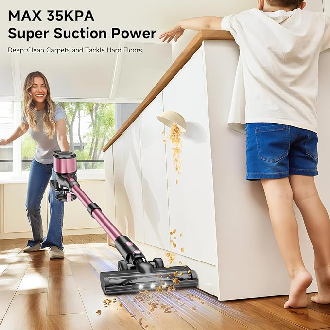 Vaconly Cordless Vacuum Cleaner, 38Kpa Powerful Stick Vacuum Cleaner with 45mins Rechargeable Battery, LED Anti-Tangle Brush, 8-in-1 Handheld Vacuum Cleaners for Home/Pet Hair/Carpets/Floors, N506