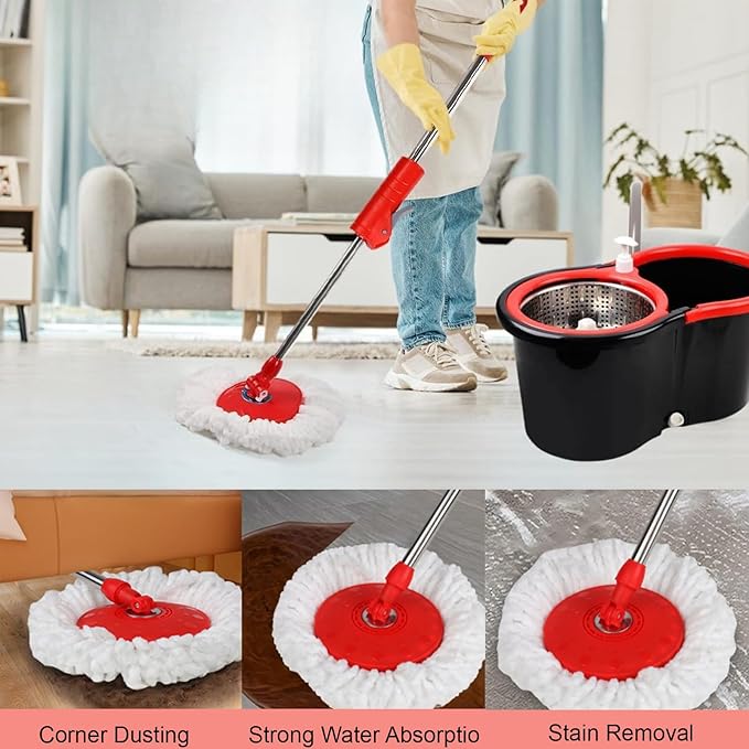 Spin Mop and Bucket with Wringer Set, 360° Spinning Mop Bucket System with 3 Microfiber Mop Replacement Heads Refills,56" Stainless Steel Extended Handle for Floor Cleaning Home(20QT) (Green) (Black)