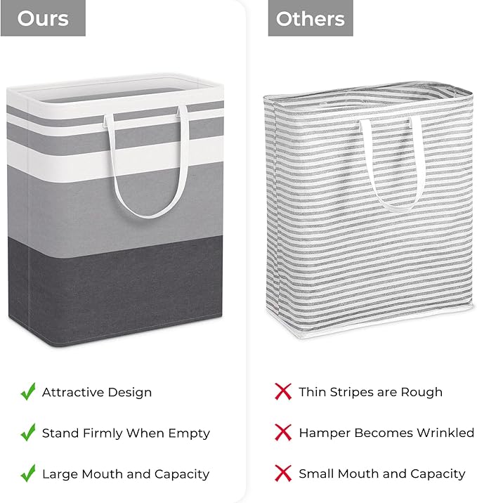 HomeHacks 4-Pack Large Laundry Basket, Waterproof, Freestanding Laundry Hamper, Collapsible Tall Clothes Hamper with Extended Handles for Clothes in the Dorm and Family-(Gradient Grey, 125L)