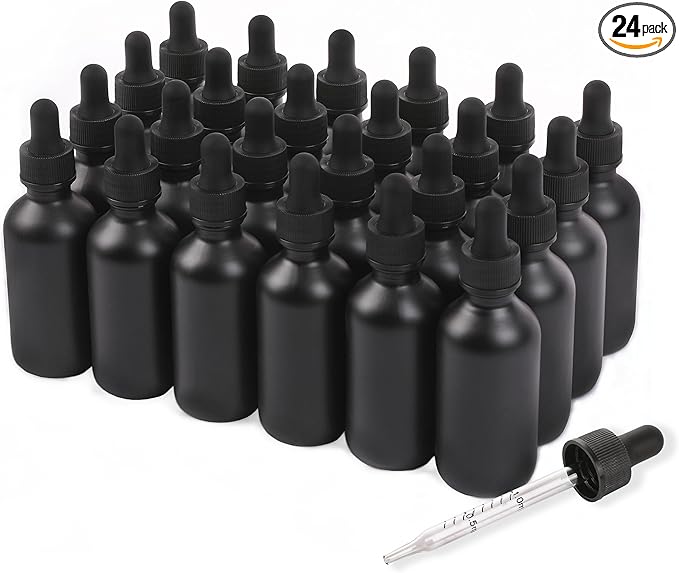 2oz Glass Dropper Bottle,Preety Texture Tincture Bottles with Precise Scales Eye Droppe,for All Kinds Of Mixed Liquids,Leak-Proof Design for Easy Travel (Black Frosted-24Pack)