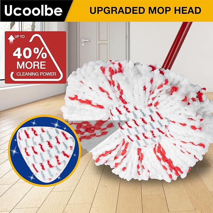 Ucoolbe Upgraded mop Refill for O Cedar, 3 Pack Spin mop Heads Replacements Compatible with O Cedar EasyWring Spin Mop Bucket System, 40% More Cleaning Power, Microfiber and Machine Washable