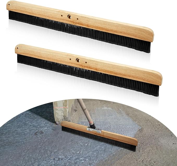 Yiyiring 2 Pack 24 Inch Concrete Broom Finishing Tools Wood Backed, Polypropylene Bristles Brush Push Brooms Without Handle for Concrete Finishes Hard Floors