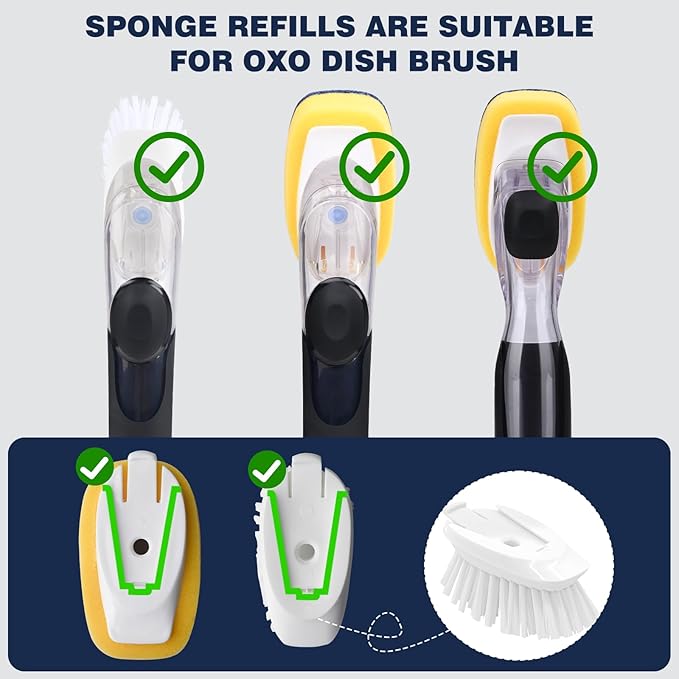 Sponge Brush Refills for OXO Dish Brush, 8 Pack Soap Dispensing Dish Refills, Scrub Replacement Head for Scrubber, Sponge Replacement Head Fits Soap Dispensing Handle