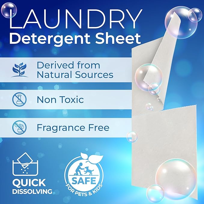 Gull Living Laundry Detergent Sheets For Travel - Eco-Friendly, Plant-Based Hypoallergenic Laundry detergent - Dissolves Quickly, Removes Stains & Odors - Laundry Soap Sheets - Fragrance Free 60 Loads