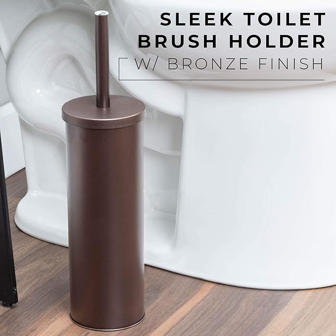 JS Jackson Supplies Sleek Toilet Brush and Holder with Metal Handle - Bronze