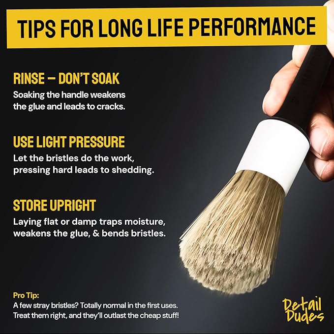 Detail Dudes Soft Boar Hair Car Detailing Brush Set - 6-Pack - Scratch-Free Soft Bristle Cleaning Brushes - Reaches Tight Spots & Interior Car Cleaning Kit - Ergonomic & Durable Detailing Supplies