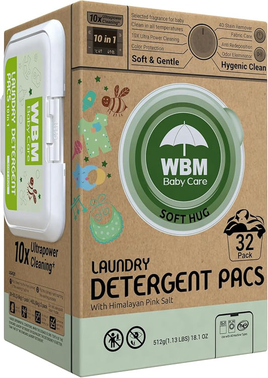 WBM Baby Care Laundry Detergent Pods, 32 Count | Laundry Pods Specially Designed For Clothes | Soft Hug Fragrance With 10x Ultra Power Cleaning
