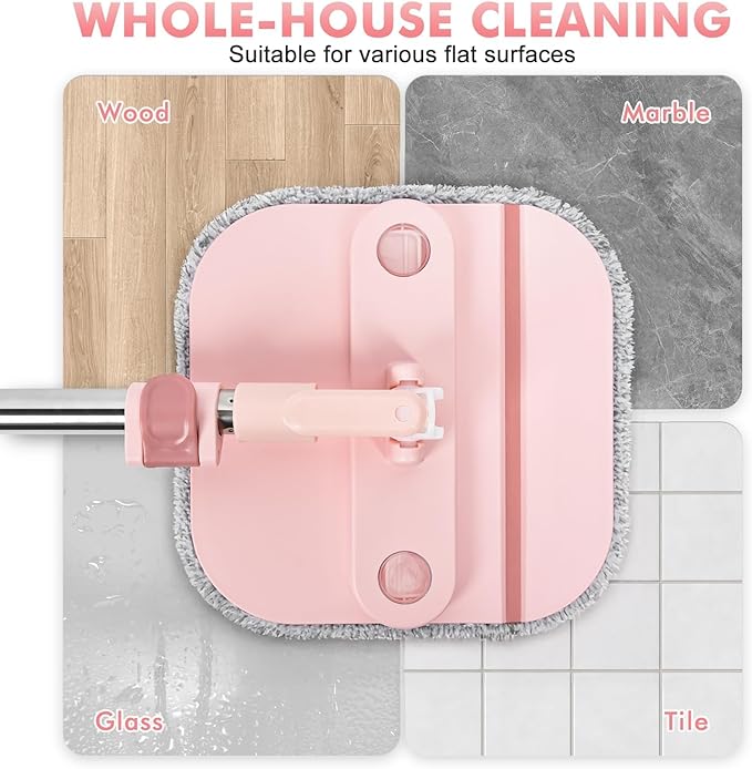 KZKR Square Spin Mop and Bucket Set with Self Separation Dirty and Clean Water System,Self Wringing 360° Rotating Mops Head for Home Floors Cleaning (2.0 mop Bucket Set with 2 Pads)