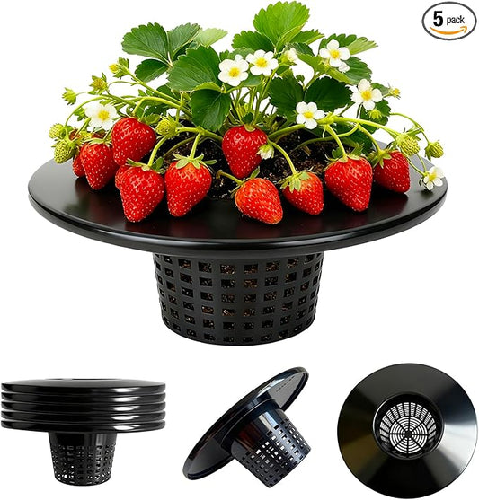 HG6RDBK 6 in. Wide Lip Bucket Basket(Pack of 5)，5 Gallon Bucket Lids for DWC, Net Pots for Hydroponics，Round Plant Container with Mesh Bottom