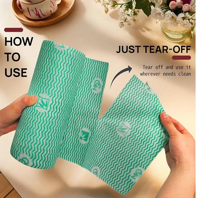 Lazy Cleaning Cloths, Multipurpose Kitchen Towels, Reusable Dish Rags, Dry/Wet Use for Dishware, Countertops, Stove, Camping, RVs, (9.45"*11.81") 55 Tearable Sheets/Roll (Green)