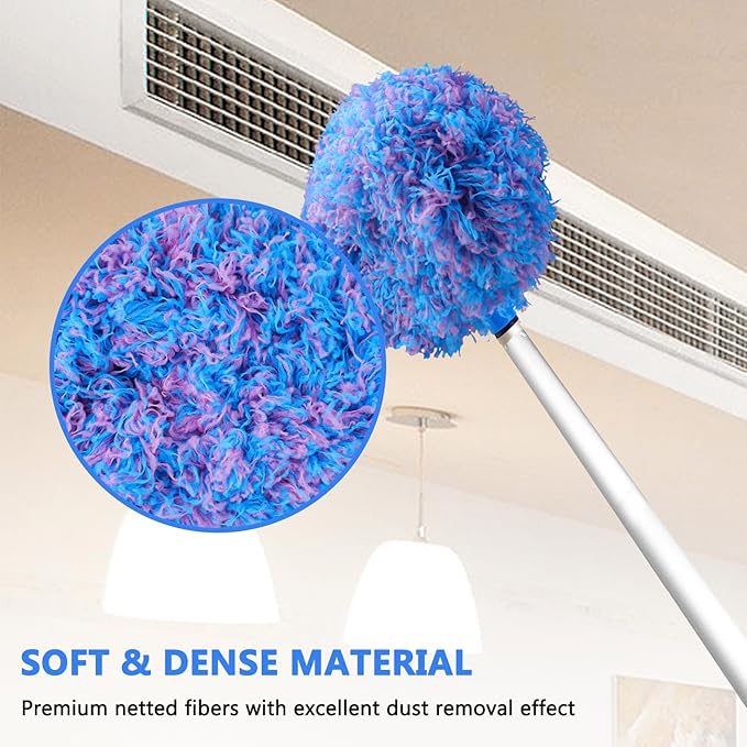 Heonay Ceiling Fan Cleaner Duster Reusable Microfiber Ceiling Fan Blade Cleaner Removable Duster with Extension Pole Adjusts 13 to 49.7 Inch for Cleaning Walls Furniture Door Window Top (Blue Pink)
