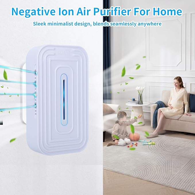 2 Pack 8-Emitter Negative Ion Air Purifier, Plug in Ionic Air Cleaner with Blue Light Quiet and Energy Saving Air Ionizers for Home Office Bedroom Bathroom Living Room and Pet Room(2,White)