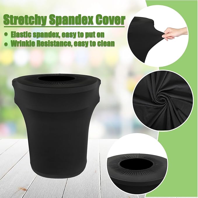 BTSKY 6 Pcs Black Round Trash Can Cover 32 Gallon Stretch Spandex Trash Can Covers Outdoor Decorative Trash Bin Covers for Outside Wedding Parties Commercial Fundraiser Decor