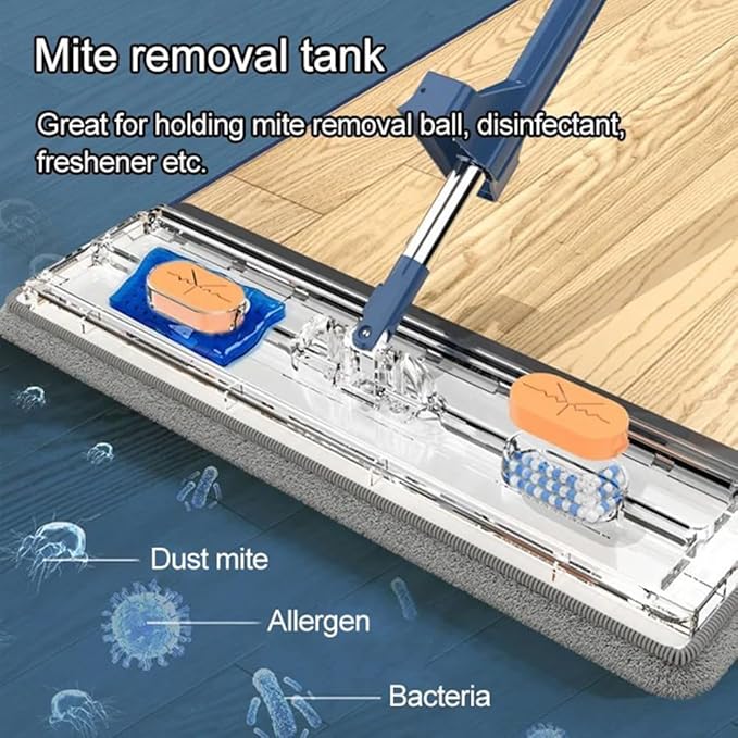 AQWEI Large Flat Mop with Bucket, 54" Large Flat Mop with Wringer, Wet and Dry Large Flat Mop with 4 Microfiber Pads (White)