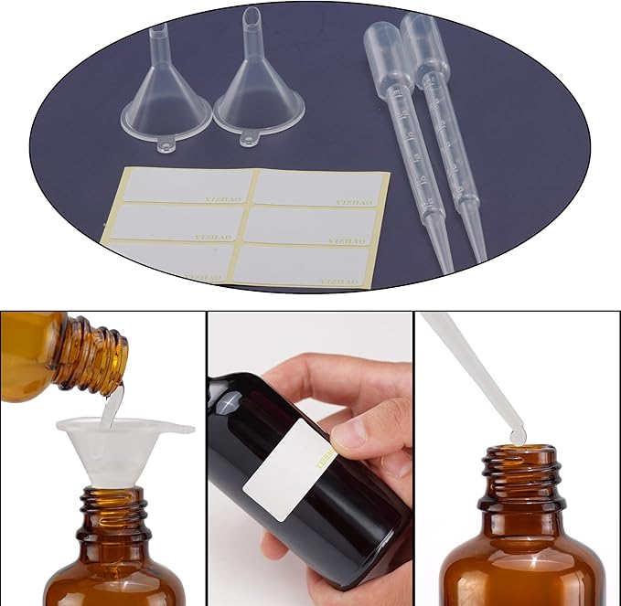 YIZHAO Amber Glass Dropper Bottle 4oz, Tincture Bottles with Glass Dropper, for Essential Oils, Aromatherapy, Cosmetic, Laboratory, Pharmacy, Liquids, Travel –4 Pcs