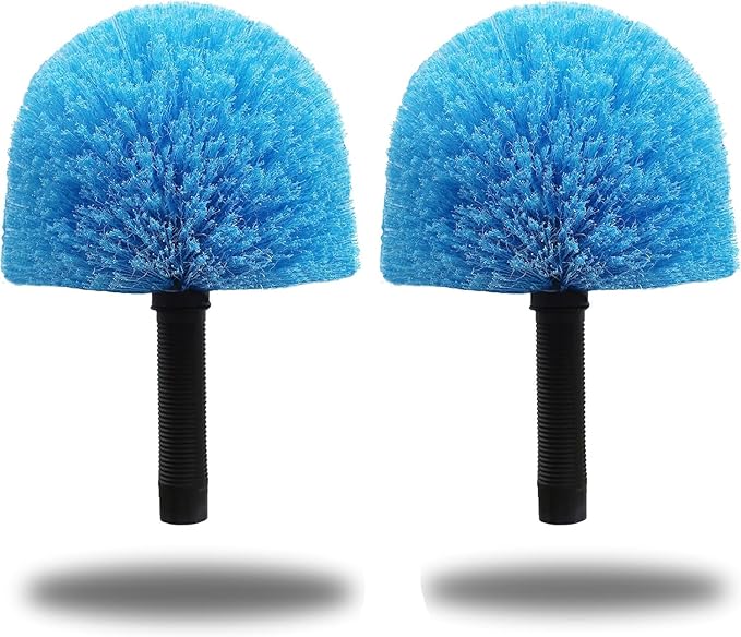 2 Pack Blue Twist-On Cobweb Duster Head Brush // Spider Web Brush for Outdoor & Indoor Web Cleaning // Fits Standard Acme Threaded Poles // Brush Head Only