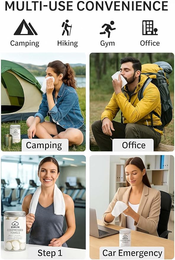 Compressed Towels – Travel-Size Compact Towels for Camping, Hiking, Gym & Outdoor Use – Lightweight, Expandable & Reusable
