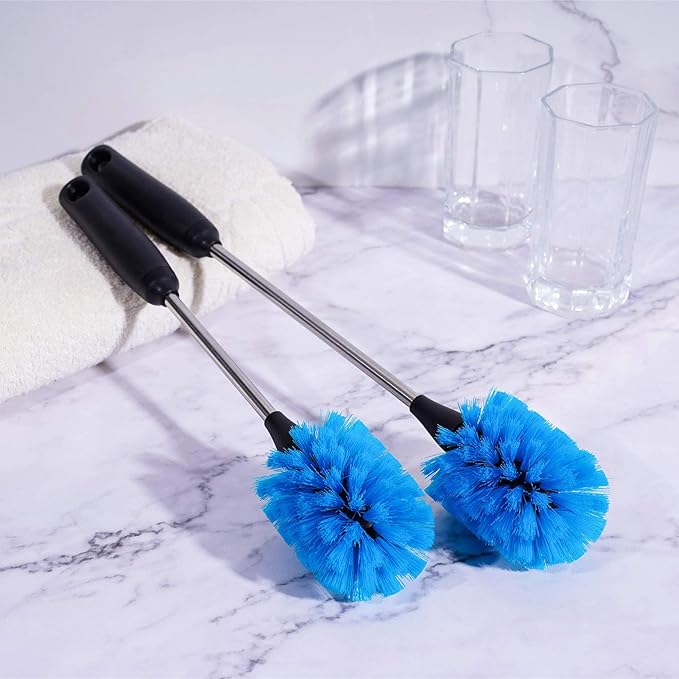 MOSOLAN Stainless Steel Bottle Brush with Replaceable Head, Long Handle Scrub Brush for Water Bottles, Glasswares, Mugs, Flasks, Tumblers, Vases, and Kitchen Sink, 2 Pack, 13 in