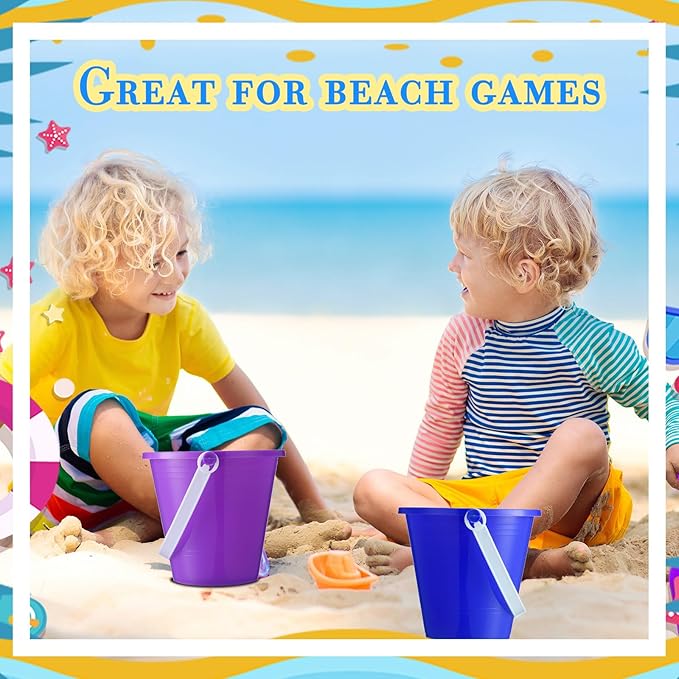 Sratte 24 Sets 4.7" Sand Buckets and Shovels Bulk Summer Beach Bucket Pack Plastic Beach Pails Sand Toys for Summer Pool Party Favors