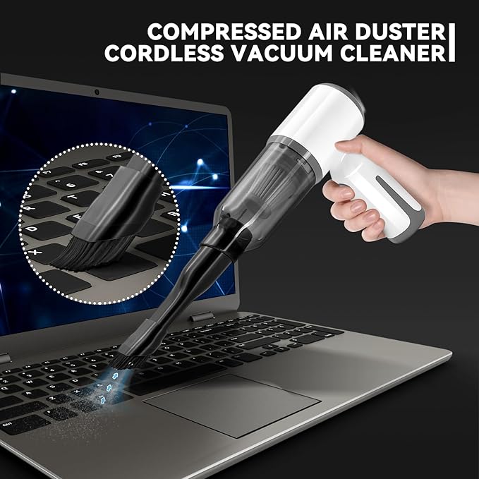 MEFELF Cordless Vacuum Cleaner-Mini Air Duster, Portable Handheld Vacuum, 3 in1Dry Use Dust Buster & Air Blower for Kitchen, 6500PA Suction,Inflate/Deflate Swim Ring (White)