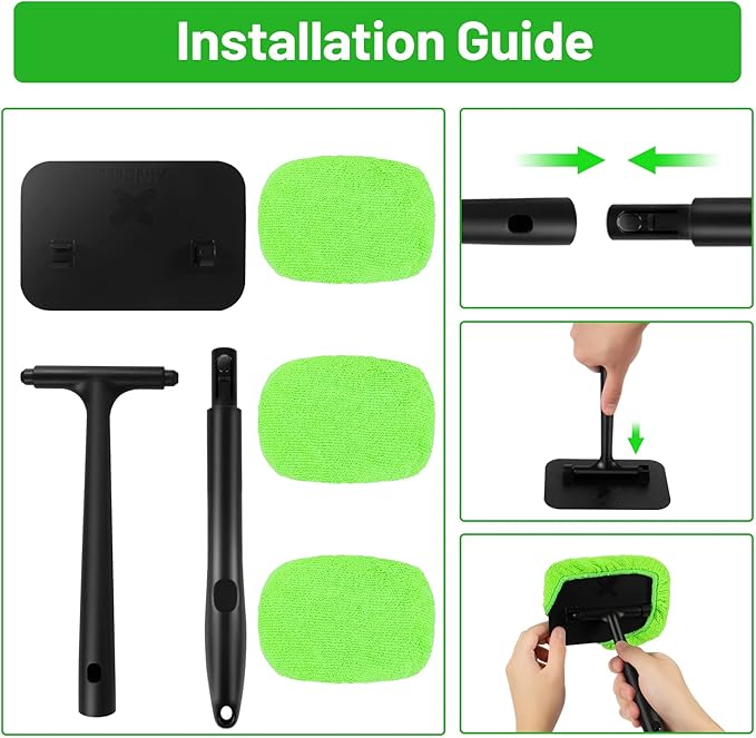 XINDELL Grip 22” Microfiber Car Window Cleaning Tool – Dash & Windshield Brush with Ergonomic Handle, Reusable Pads for Interior & Exterior Glass Cleaning