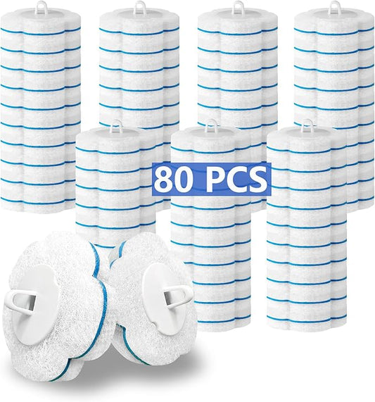 Ucaimao 80 PCS Toilet Wand Cleaner Refills，Toilet Bowl Brush Refills Disposable Toilet Cleaning System Replacement Heads Cleaner Pads for Bathtub Wash Basin (Only Refills，Only Fits Ucaimao) - White