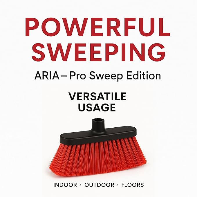 Healing Atlas Aria Red Pro Sweep Edition – 13” Wide Sweeping Surface – Heavy-Duty Magnetic Flagged Bristles – Universal Thread – Recycled PP – Deep Indoor/Outdoor Professional Sweeper (RED, ARIA)