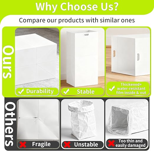 13 Gallon Disposable Trash Cans for Parties, 6 Pack Extra Large Portable Trash Can White Pop Up Trash Cans Bin, Recycle Collapsible Garbage Can Bins for Party Kitchen Camping Trash Can
