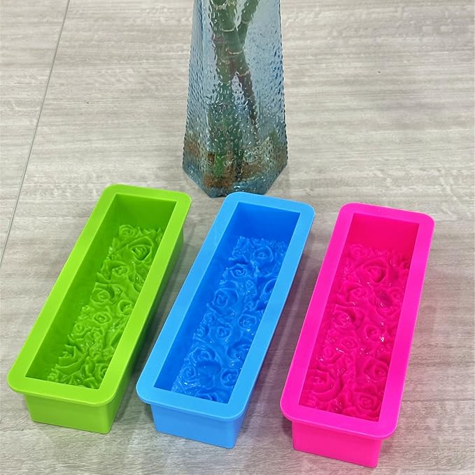 Flexible Rectangular Rose Soap Silicone Mold Flowers Craft Art Silicone Soap Mold Wood Box for Soap Making Supplies (Rose Red)