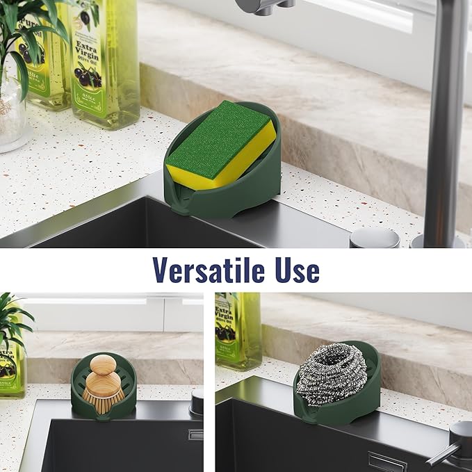 NiHome Silicone Sponge Holder Compatible with Scrub Daddy Mommy Sponges for Kitchen & Bathroom, Auto Draining Organizer, Holds Multiple Sponges & Cleaning Tools, Food-Grade,Dishwasher Safe(Dark Green)