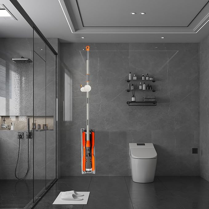 57-inch professional-grade microfiber flat mop with stainless steel telescopic handle and 4 washable cleaning pads, specifically designed for floor cleaning—an essential choice for household cleaning.