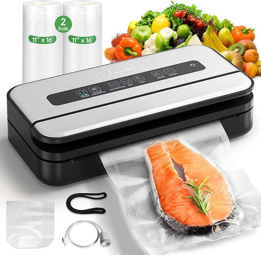 Vacuum Sealer Machine, 90Kpa Food Vacuum Sealer Machine Preservation Dry/Moist/Liquid Modes, LED Indicator Light, Handle Locked Design, Built-in Cutter and Bag Storage, Starter Kit