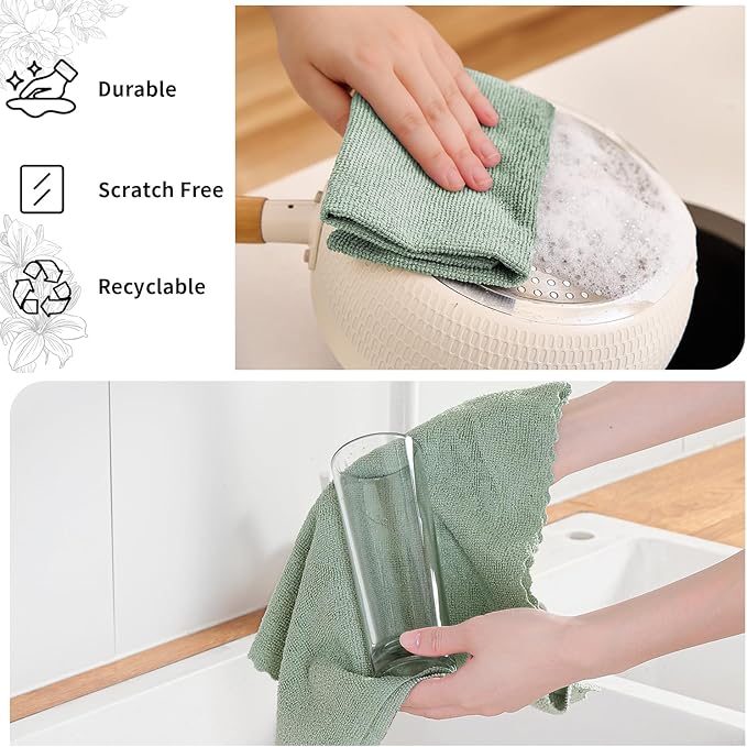 Tigona 80 Pack Microfiber Cleaning Cloth Roll,Lint Free Rags & Tear Away Reusable Towels Washable Scratch,Ultra Absorbent Dish Rags(12" x 12") for Car Kitchen Home Garage-Green