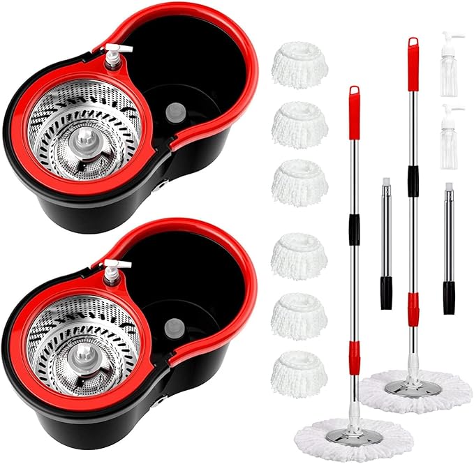 Spin Mop and Bucket with Wringer Set，360° Spin Mop and Bucket System with 3 Replaceable Microfiber Mop 61" Handle Household Cleaning Tools for Wet and Dry,Set of 2